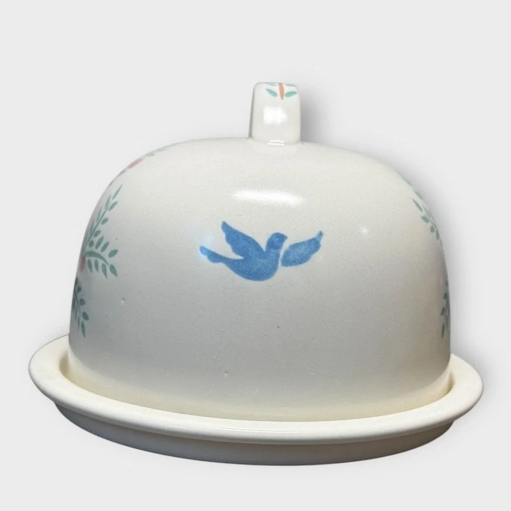 Vintage‎ Ceramic Butter Dish Cheese Dome Tree of Life Bird Farmhouse Decor